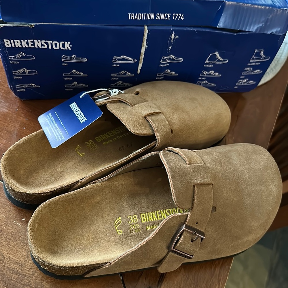 Brand new w/ tags & box, boston birkenstocks, size 7 (runs big, fits like 7 1/2)